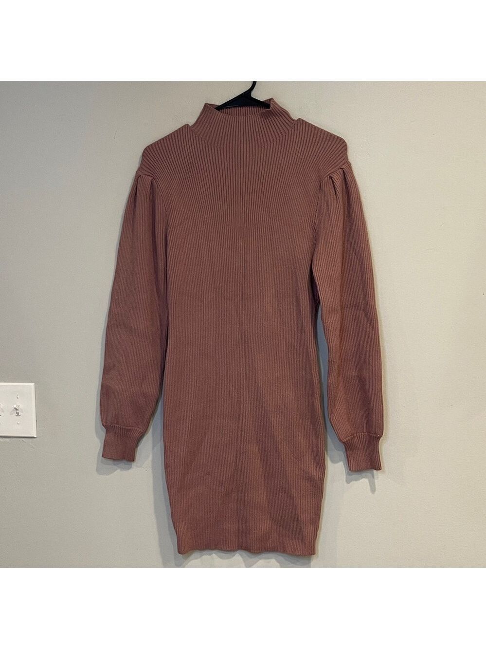 Long Sleeve Mock Neck Sweater Dress in Mauve/Brown Size Medium